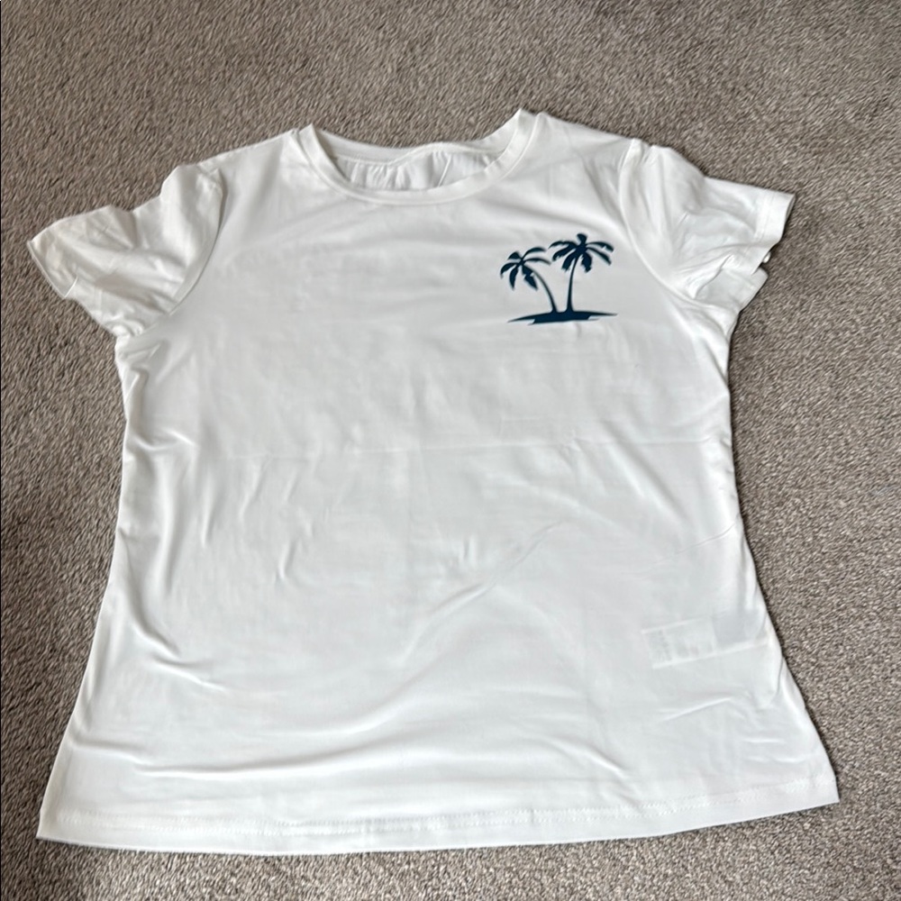 Shein White T-Shirt with Palm Tree Design
